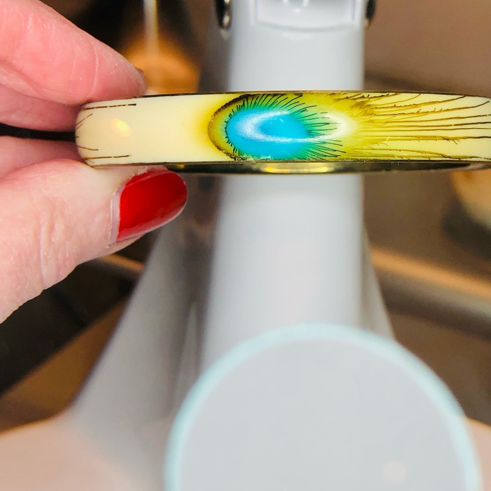 Brass and Enamel Peacock Bangle
